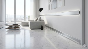 aranżacja listwy przypołogowej minimalistycznej srebrnej szczotkowanej